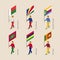 Set of isometric 3d people with flags of countries in Indian ocean