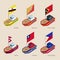 Set of isometric 3d ships with flags of Asian countries