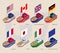 Set of isometric 3d ships with flags of Group of Seven