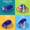 Set of Isometric Advertising Cards for Car Service