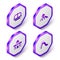 Set Isometric Attraction carousel, Slide playground, Sand castle and icon. Purple hexagon button. Vector