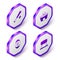 Set Isometric Baseball bat with ball, Stadium, American Football and Pommel horse icon. Purple hexagon button. Vector