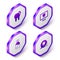 Set Isometric Broken tooth, Online dental care, Mouthwash and Tooth icon. Purple hexagon button. Vector