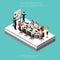 Set Of Isometric Business People Teamwork Meeting In Office Set D