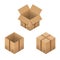 Set of isometric cardboard boxes isolated on white.