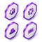 Set Isometric Casino chips, Coin money with dollar and Slot machine jackpot icon. Purple hexagon button. Vector