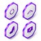 Set Isometric Diamond engagement ring, Hanger wardrobe, Woman shoe and icon. Purple hexagon button. Vector