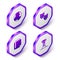 Set Isometric Earth globe, Comedy and tragedy masks, File document and Law pillar icon. Purple hexagon button. Vector
