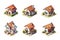 Set of Isometric family house building icon in cartoon hand draw style. Residential home property isolated.