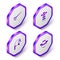 Set Isometric Fishing net, Lighthouse, rod and fish and Fisherman hat icon. Purple hexagon button. Vector