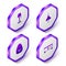 Set Isometric Floor lamp, Lamp hanging, Pouf and TV table stand icon. Purple hexagon button. Vector