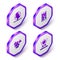 Set Isometric Global technology, Cryogenic capsules, Earth with exclamation mark and Hologram icon. Purple hexagon