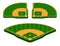 Set of isometric green baseball fields with marking lines. Team sports. Active lifestyle. American national sport. Vector