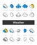 Set of isometric icons in otline style, colored and black versions