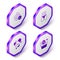 Set Isometric Intestines, Metabolism, Calcium and Shopping bag and food icon. Purple hexagon button. Vector