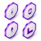Set Isometric Light bulb, Builder, Trowel and Corner ruler icon. Purple hexagon button. Vector
