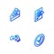 Set Isometric line Petition, Vote box, Hooligan shooting stones and Check mark round icon. Vector