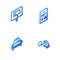 Set Isometric line Poll document, Protest, Police car and flasher and Hooligan shooting stones icon. Vector