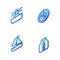 Set Isometric line Radar with targets, Lighthouse, Yacht sailboat and Life jacket icon. Vector