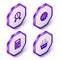 Set Isometric Medal, Price tag with Sale, Calculator and Shopping basket icon. Purple hexagon button. Vector