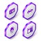 Set Isometric Motherboard, Fantastic flying car, Planet earth and radiation and Browser window icon. Purple hexagon