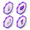 Set Isometric Nitrous oxide, Pit stop, Timing belt kit and Car key with remote icon. Purple hexagon button. Vector