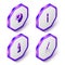 Set Isometric Paint spray, brush, Marker pen and icon. Purple hexagon button. Vector