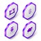 Set Isometric Pillow, Dream catcher with feathers, Medical prescription and Sheep icon. Purple hexagon button. Vector