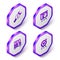 Set Isometric Repair price, Board with graph, Office folders and Target financial goal icon. Purple hexagon button