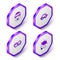 Set Isometric Sailor, Nautical rope knots, and Tsunami icon. Purple hexagon button. Vector