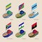 Set of isometric ships with flags of African countries