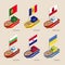 Set of isometric ships with flags of Central Europe