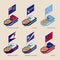 Set of isometric ships with flags of countries in Oceania