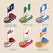 Set of isometric ships with flags of countries and territories