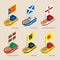 Set of isometric ships with flags of European regions
