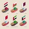 Set of isometric ships with flags of Gulf countries