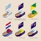 Set of isometric ships with flags of South America countries
