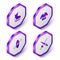 Set Isometric Skates, Kimono, Kayak and paddle and Fencing icon. Purple hexagon button. Vector