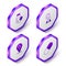 Set Isometric Sleeping pill, Earplugs and ear, Sleepy and icon. Purple hexagon button. Vector