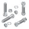 Set of Isometric Steel Screws, Bolts, Nuts and Rivets. Isolated Vector Elements