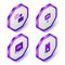 Set Isometric Taxi driver, Road sign for taxi stand, mobile app and Infographic of city map icon. Purple hexagon button