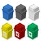Set of isometric Trash bin with symbol in flat icon style