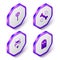 Set Isometric Trident devil, Crossed bones, Devil head and Ghost icon. Purple hexagon button. Vector