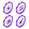 Set Isometric Trigonometric circle, Laptop, Identification badge and Ringing bell icon. Purple hexagon button. Vector