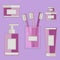 A set of items for hygiene and care of the body, face and teeth. Toothpaste, liquid soap, cream. Cosmetics, beauty products store,