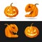 Set of Jack o Lantern heads with burning candles. Halloween pumpkin characters with different face expressions isolated