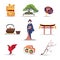Set of Japan isolated travel colorful flat icons