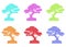 Set Japanese bonsai tree logo, plant silhouette icons on white background, green ecology, colorful silhouette of bonsai. Detailed