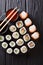 Set Japanese rolls assortment maki, uramaki, hosomaki are served