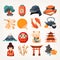 Set of Japanese travel icons.